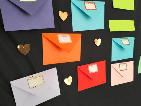 Envelopes and hearts on a black background for Valentine's Day