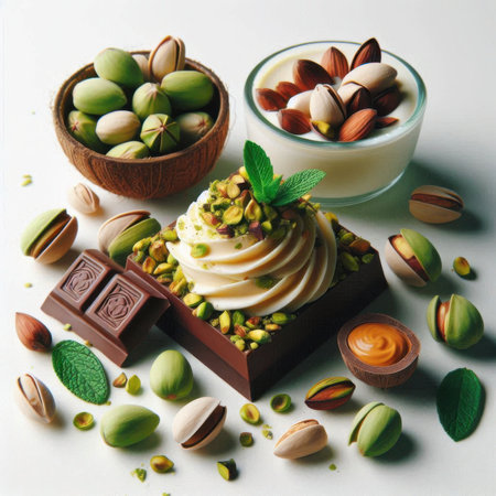 Pistachio cake with pistachios, almonds and chocolateの素材