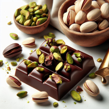 Homemade chocolate with pistachios and nuts, food closeupの素材