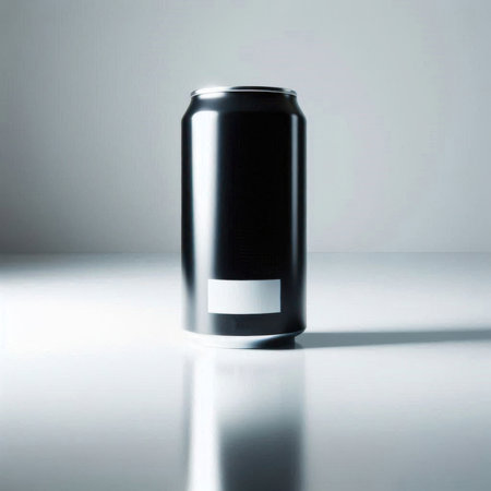 Black aluminum soda can on a white background. Close-up.の素材