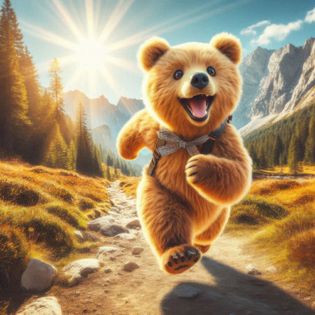 Happy bear in the mountains. The concept of active and extreme tourismの素材