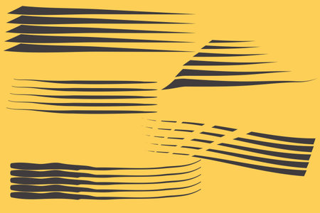 abstract wavy, waving, billowy and undulating lines. curvy, squiggle and squiggly stripes. black and white stripes on yellow backgroundのイラスト素材