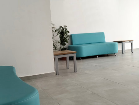 Interior of modern living room, sofa and table, nobody inside