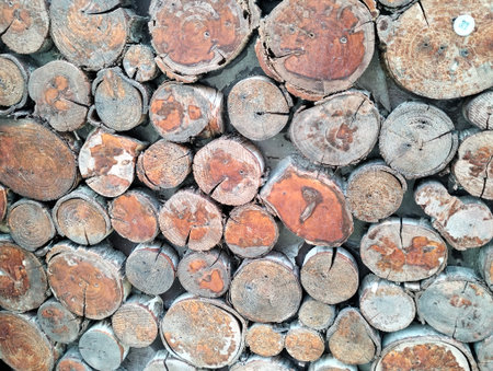 Background of chopped firewood stacked on top of each other in a pile