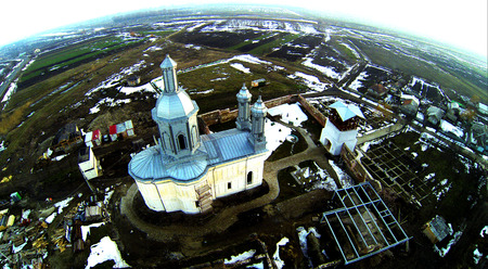 Aerial photo with a isolated church の写真素材