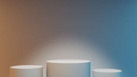 three podium in soft light, 3d renderingの写真素材