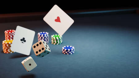 casino gambling card, chip and dice, 3d renderingの写真素材