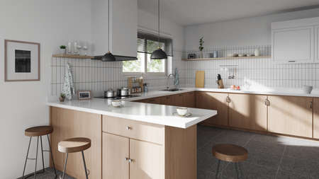 white color style minimalism kitchen interior, 3d rendering