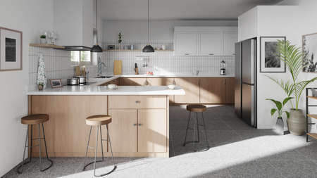 white color style minimalism kitchen interior, 3d renderingの写真素材
