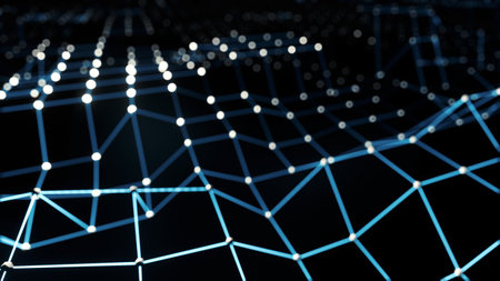 Technology concept image with blue lines and dots, 3dの写真素材