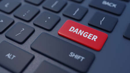 The text danger is on keyboardの写真素材