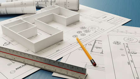 architectural drafting concept, 3d renderingの写真素材