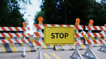 road blocked warning signの写真素材