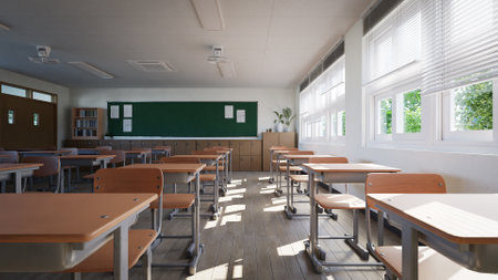 empty classroom, 3d renderの写真素材