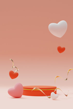 valentines day love heart symbol podium background, 3d renderingの写真素材