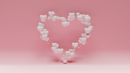 heart shape balloons with pink color backgrounds, 3d renderingの写真素材