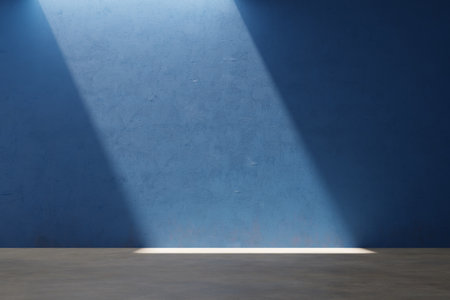 blue wall background with light leaking from above, 3d renderingの写真素材