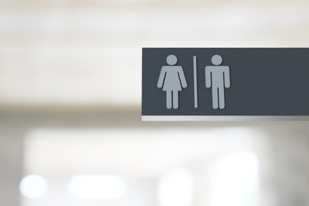 gray restroom sign in hallway, 3d renderingの写真素材