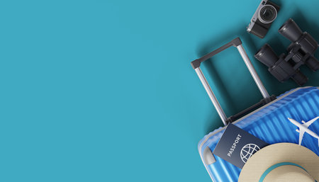 travel background with luggage bag and passport, 3d renderingの写真素材