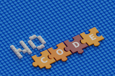 puzzle piece and block forming the word no codeの写真素材