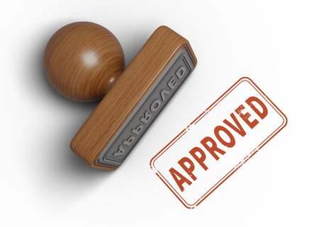 square rubber stamp with the word 'approved', 3d renderingの写真素材