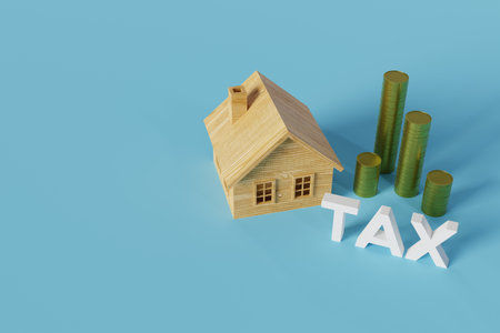 A background with a concept that represents taxes related to houses, 3d renderingの写真素材