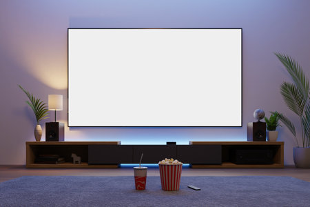 tv screen mockup in living room, 3d renderingの写真素材