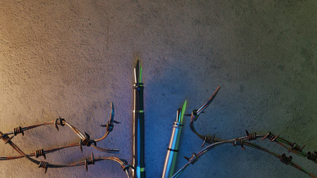 A fountain pen for free speech between barbed wire. 3d rendering
