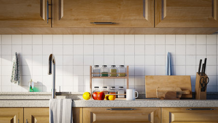 home kitchen interior backgrounds, 3d renderingの写真素材