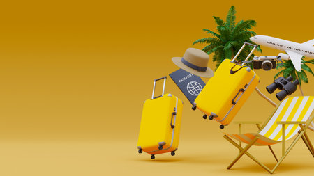 Summer vacation travel concept illustration style background. 3d renderingの写真素材