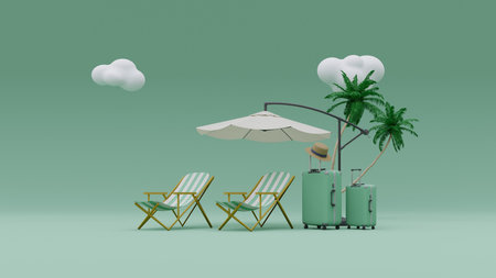 Summer vacation travel concept illustration style background. 3d renderingの写真素材