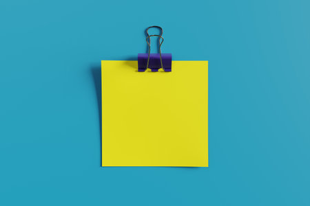 Yellow note in a notepad on a blue background. 3d renderingの写真素材