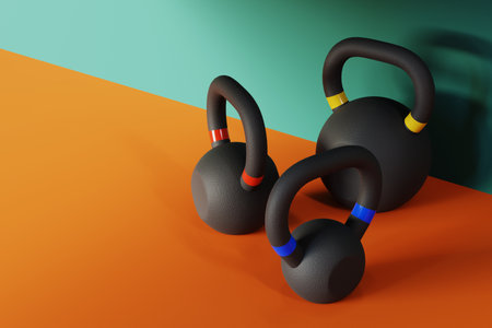 Fitness equipment 3d solid color backgrounds, 3d renderingの写真素材