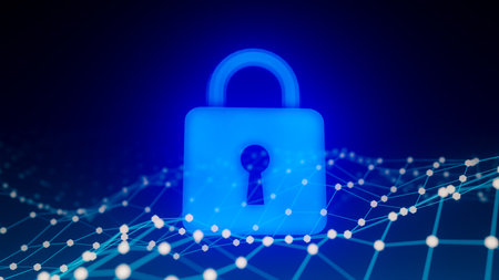 A padlock symbolizes the encryption of quantum communication. 3d renderingの写真素材