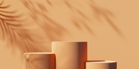 Three abstract product presentation backgrounds with shadowed tree leaves. 3d renderingの写真素材