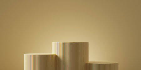 Three abstract yellow colored product presentation backgrounds. 3d renderingの写真素材
