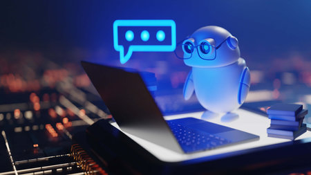 Cute Conversational copilot AI robot with speech bubble, 3d renderingの写真素材