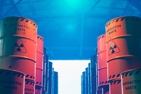 Radioactive waste barrel concept background image, 3d renderingの写真素材