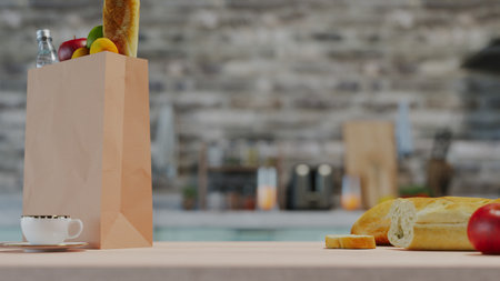 kitchen table podium background, 3d renderingの写真素材