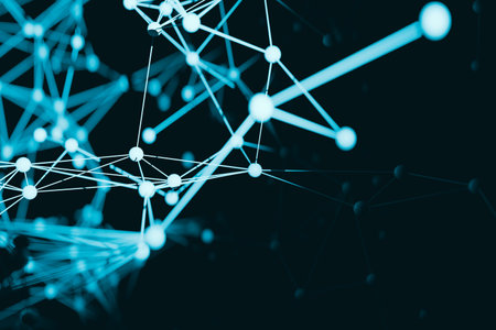 Science and technology concept background connected by lines like atomic fractal structure, 3d rendering.の写真素材