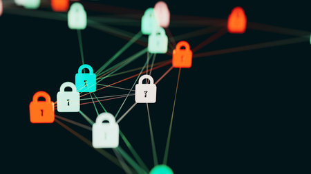 Quantum communication cryptography and internet security concept expressed as a padlock, 3d renderingの写真素材