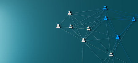 A concept that expresses the hyper-connected society of modern society by connecting people icons with lines, 3d rendering.の写真素材