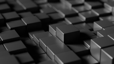 Dark minimal background with 3d geometric structure with a futuristic pattern in black, 3d renderingの写真素材