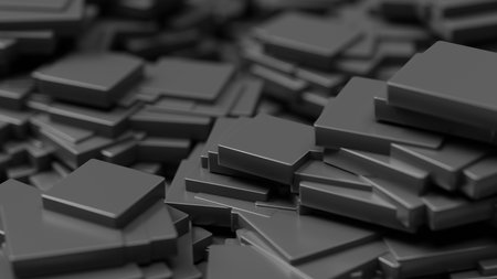 Dark minimal background with 3d geometric structure with a futuristic pattern in black, 3d renderingの写真素材