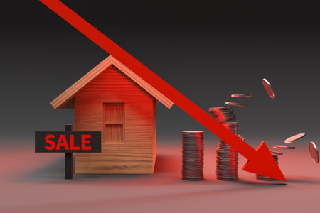 Background of the decline in real estate housing prices, 3d renderingの写真素材