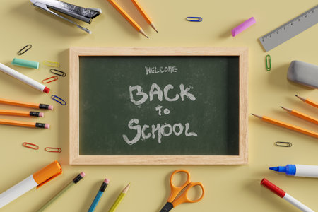The background of the blackboard with the concept of school opening, 3d renderingの写真素材