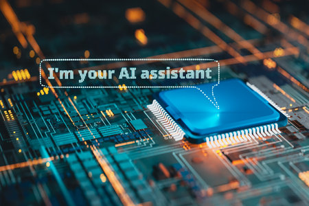 AI Assistant is introducing itself to users, 3d renderingの写真素材