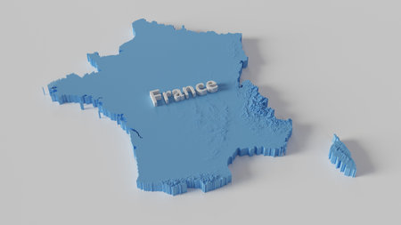 A map of France with minimal digitized mosaic height information, 3d renderingの写真素材