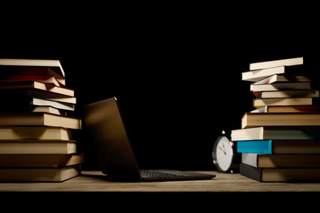 A pile of books with the concept of studying for the school exam, 3d renderingの写真素材