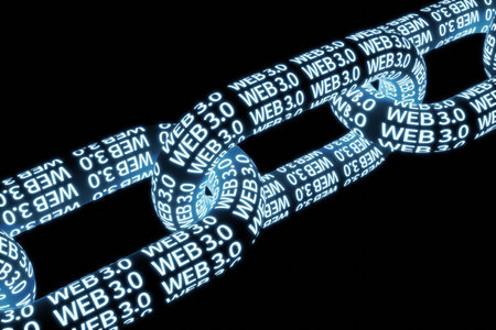 A chain-shaped concept representing WEB 3.0 constructed based on blockchain, 3d renderingの写真素材